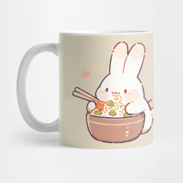 Cute bunny eating noodles by Klover